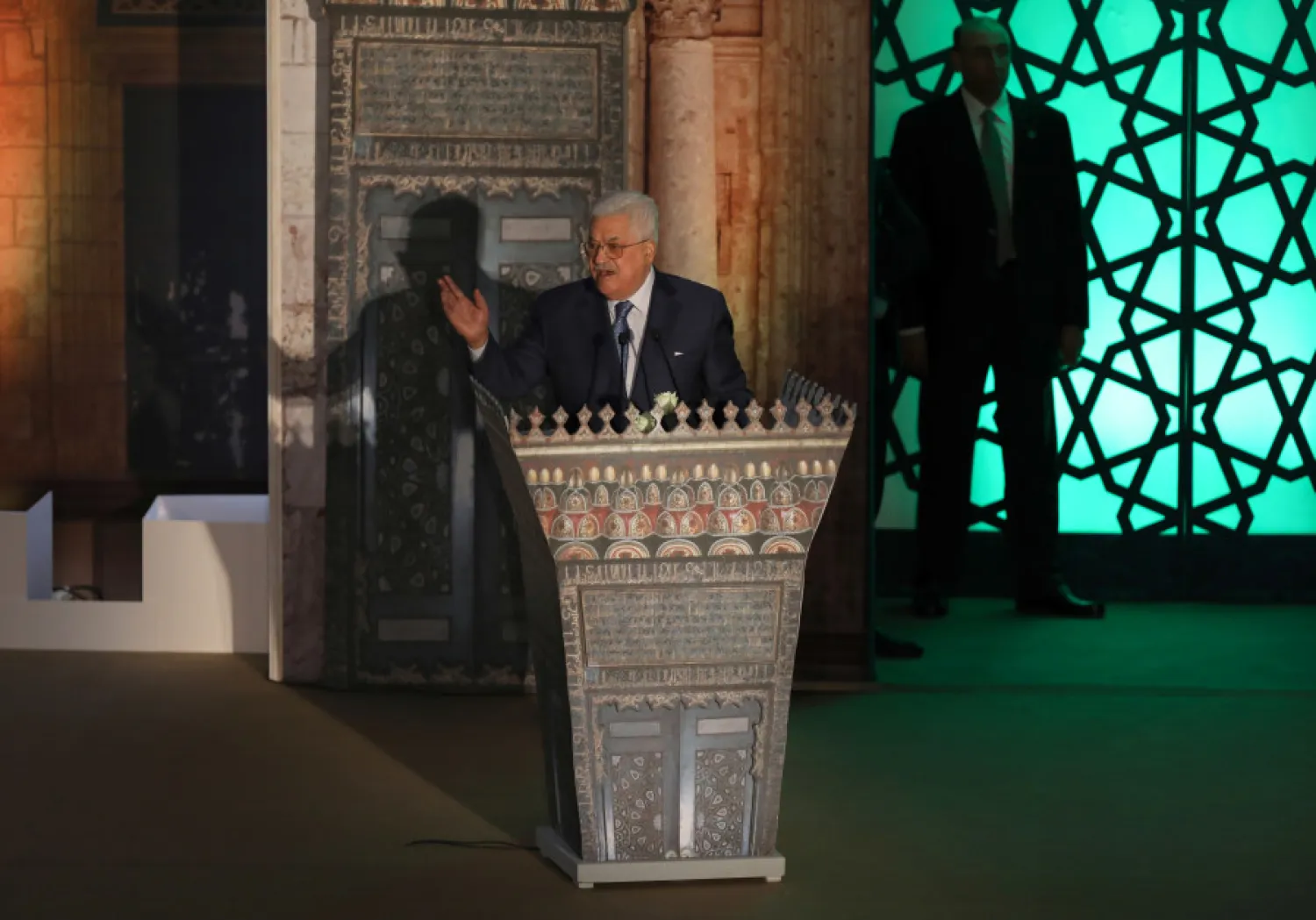 Palestinian President Mahmoud Abbas speaks during Al-Azhar Conference in Support of Jerusalem, in Cairo, Egypt. (Mohamed Abd El-Ghany/Reuters)

