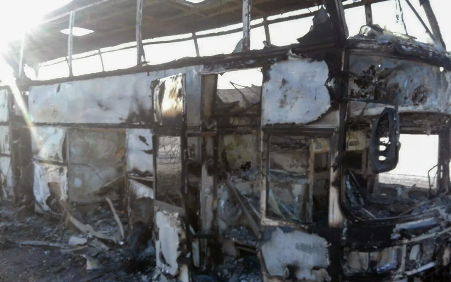 Only five people managed to escape the burning vehicle CREDIT:  KAZAKHSTAN'S EMERGENCY SITUATIONS MINISTRY /AFP