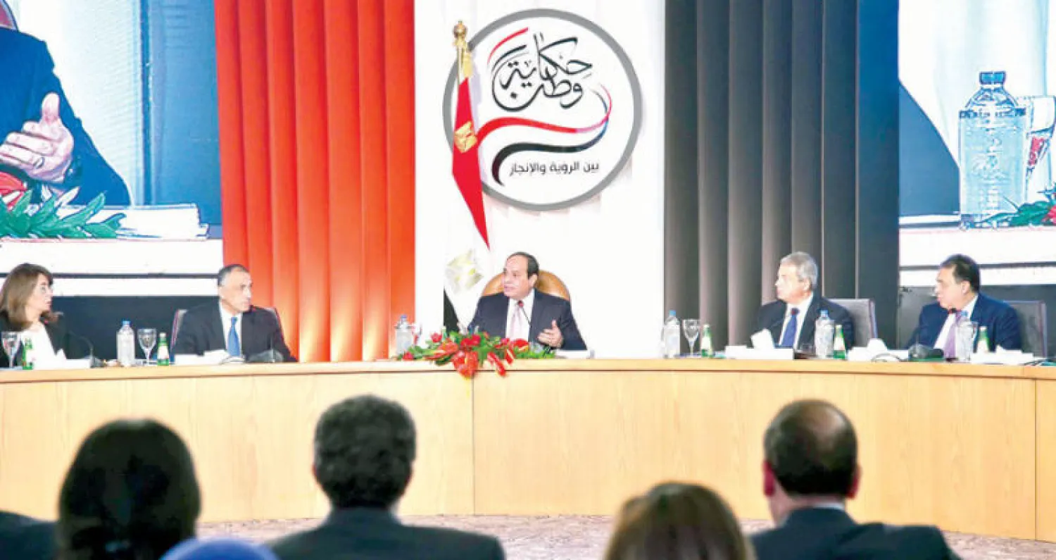 الرئيس المصري لدى تحدثه في فعاليات اليوم الثالث بمؤتمر «حكاية وطن» أمس («الشرق الأوسط»)