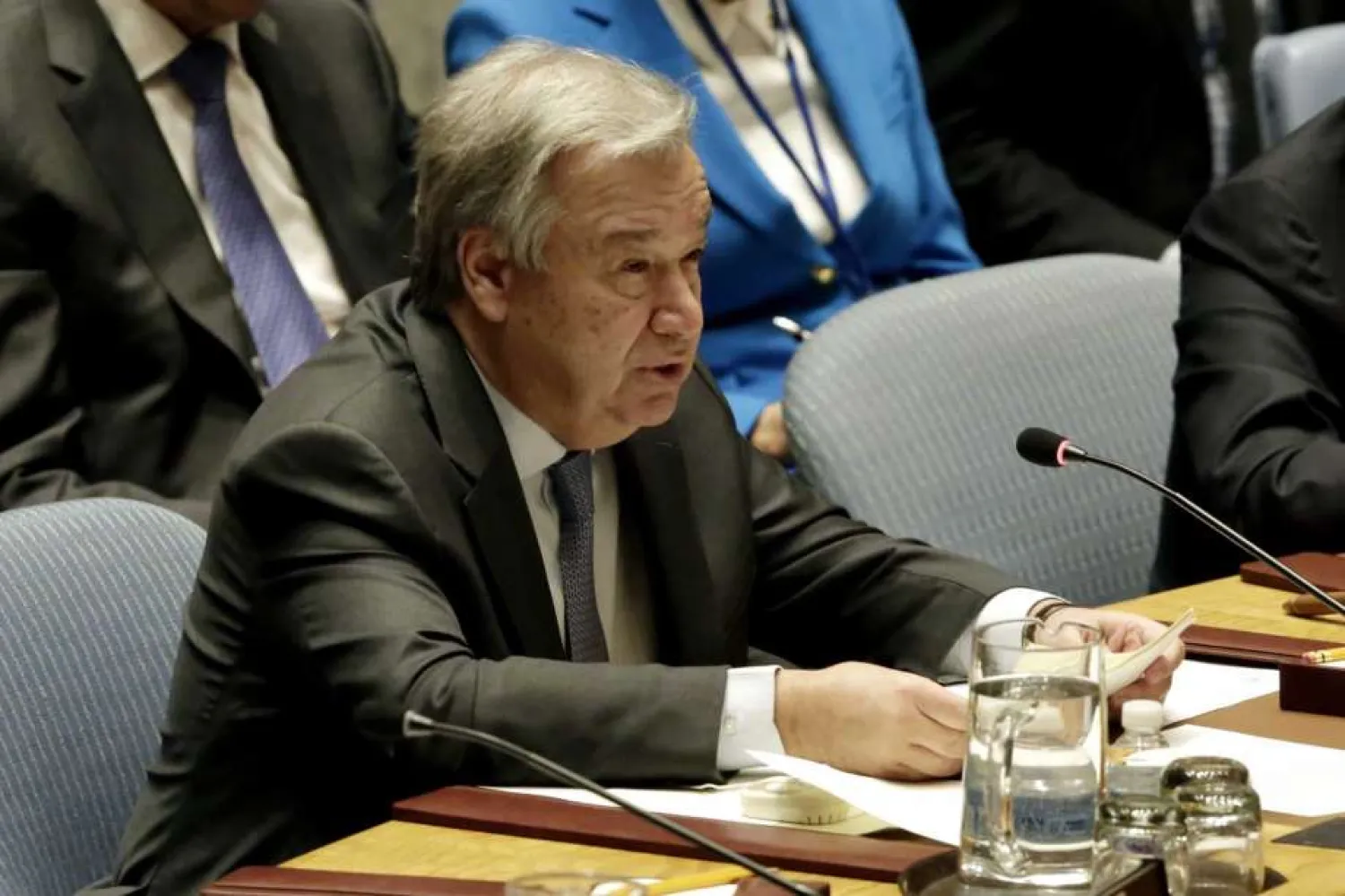 UN Secretary-General Antonio Guterres addresses the United Nations Security Council, Thursday, Jan. 18, 2018. Photo: Richard Drew, AP 
