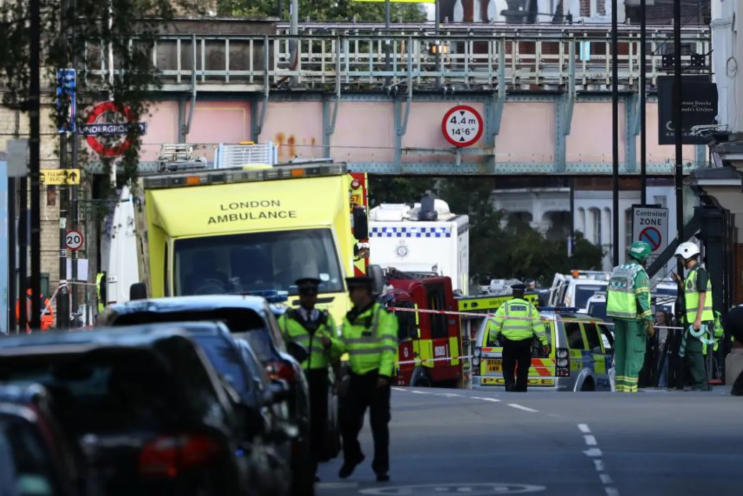 Police, fire and ambulance crew attend to Parsons Green station in London on September 15, 2017.REUTERS/LUKE MACGREGOR 