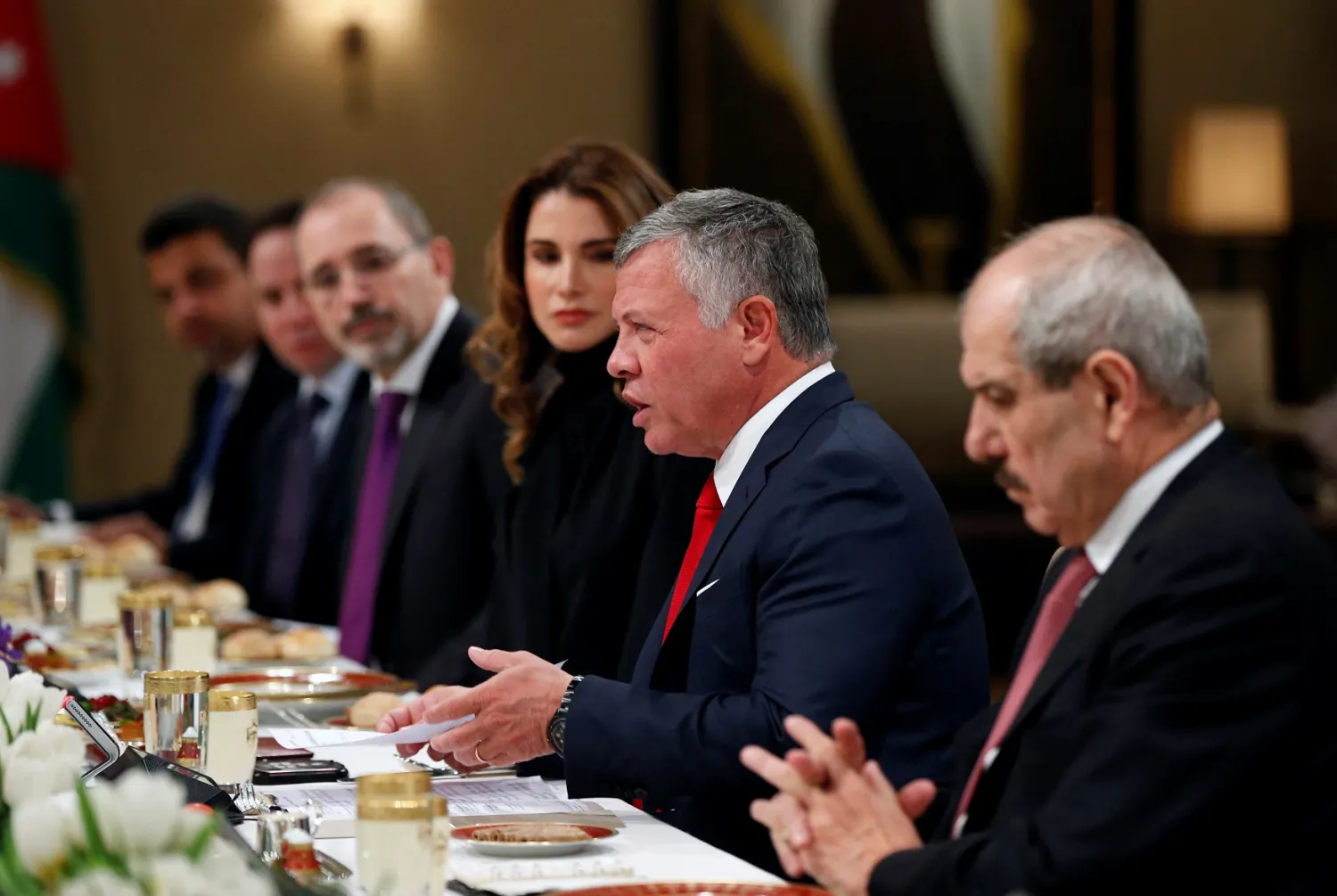Jordan's King Abdullah and wife Queen Rania are seen during their meeting with US Vice President Mike Pence and wife Karen Pence (not pictured) at the Royal Palace in Amman, Jordan January 21, 2018. REUTERS/Muhammad Hamed