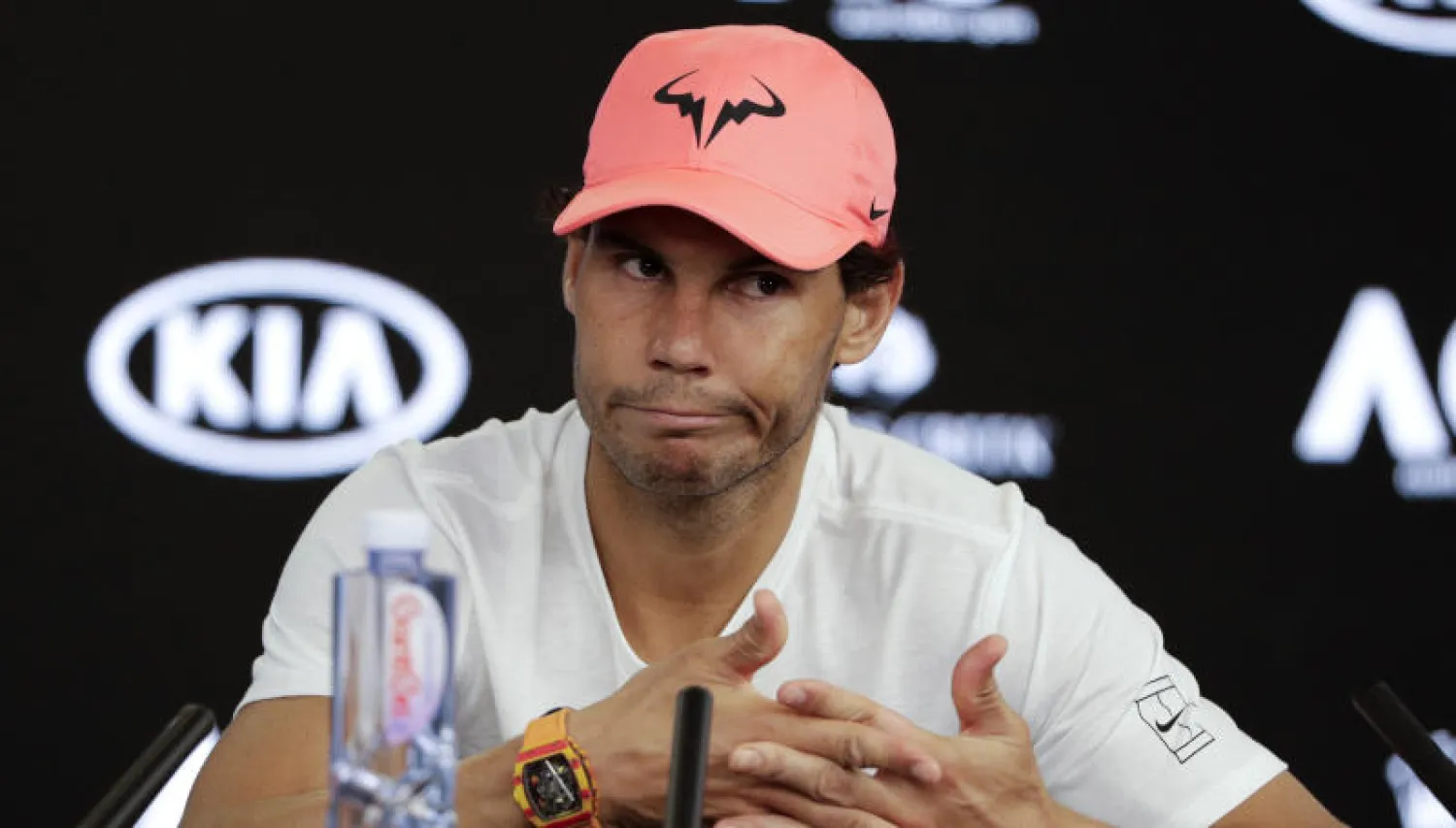 لاعب التنس الإسباني رافايل نادال خلال المؤتمر الصحفي (رويترز)