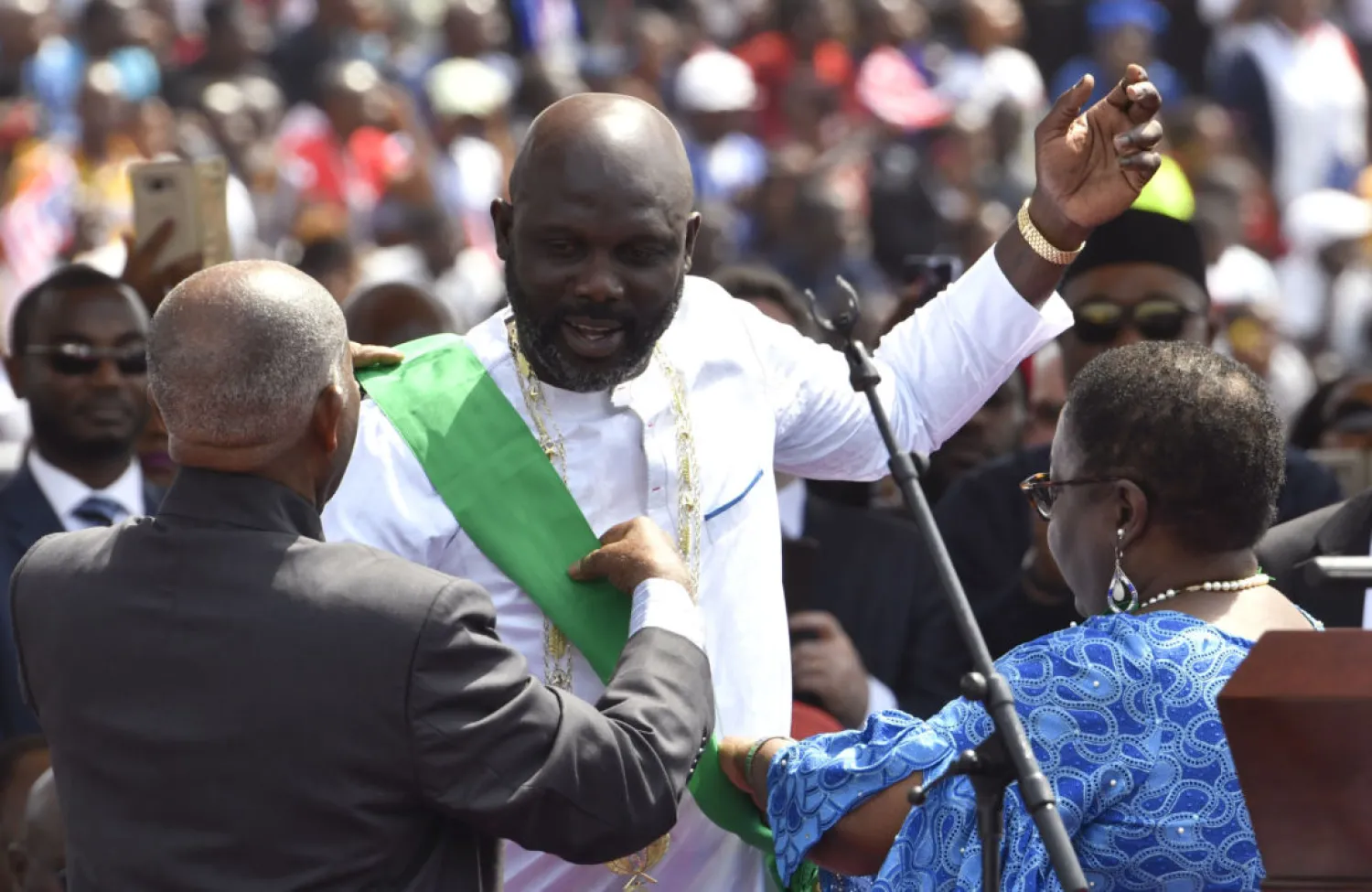 Former football star George Weah is sworn in as Liberia president. (AFP)