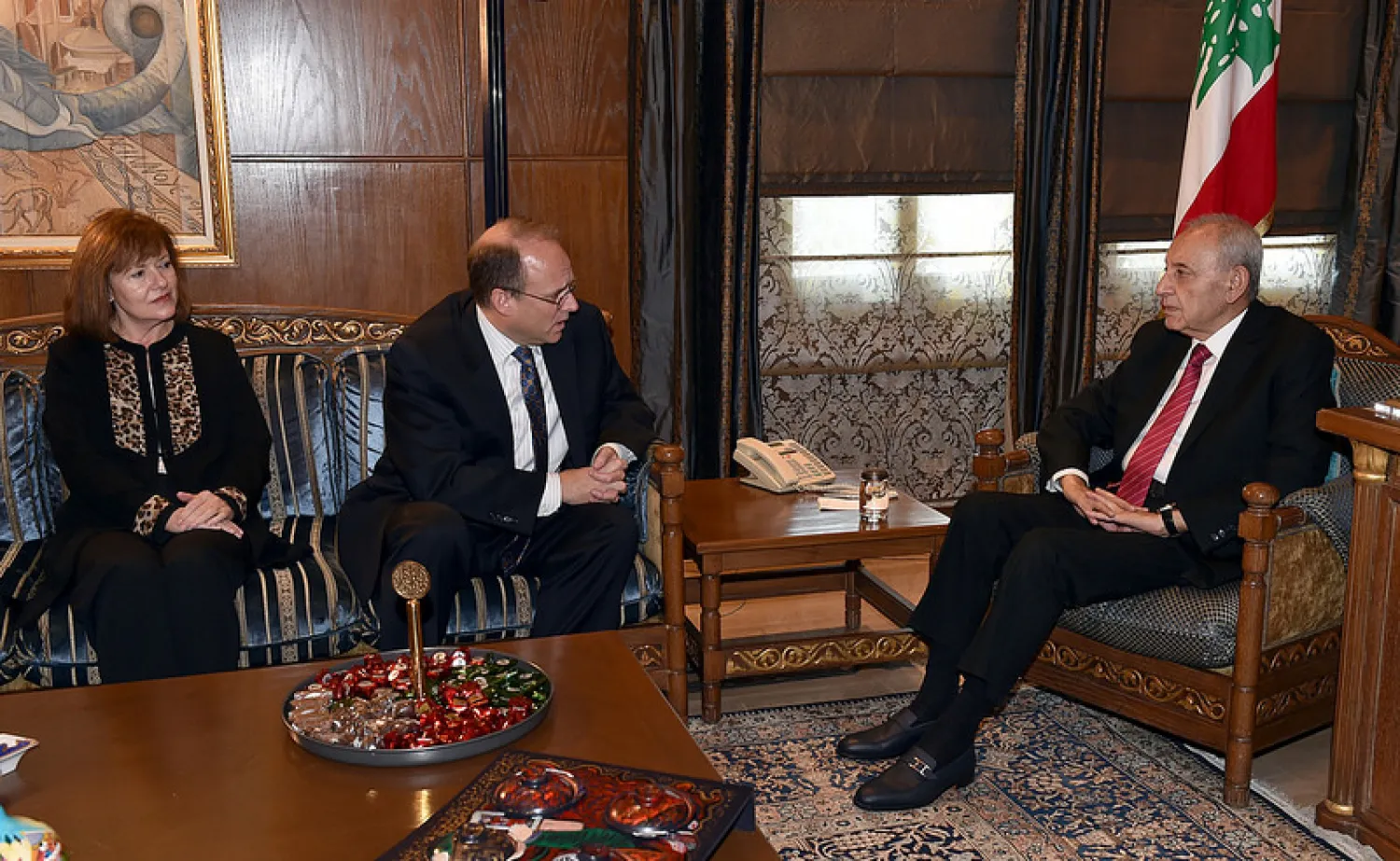 Nabih Berri meet with Marshall Billingslea, the Assistant Secretary for Terrorist Financing at the U.S. Department of the Treasury at Ain-el-Tineh on Tuesday/NNA