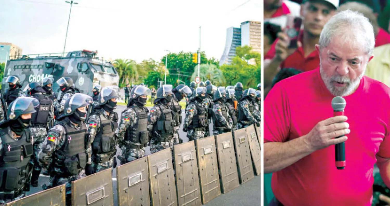 الرئيس البرازيلي السابق لويس إيناسيو لولا دا سيلفا (أ.ف.ب)  -  فرضت السلطات إجراءات أمنية أمام المحكمة لمنع اقتراب مؤيدي ومعارضي دا سيلفا بعضهم من بعض خشية وقوع مواجهات... وقامت مروحيات بالتحليق فوق مبنى المحكمة بل الاستعانة بالسفن لحماية المبنى الملاصق للنهر (أ.ف.ب)