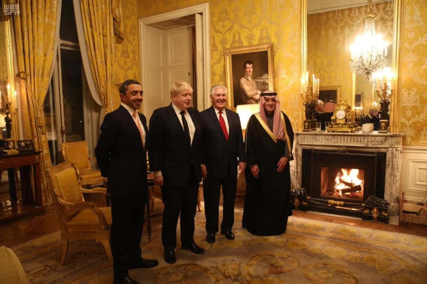 The FMs of Saudi Arabia, Britain, US and UAE meet in Paris. (SPA)