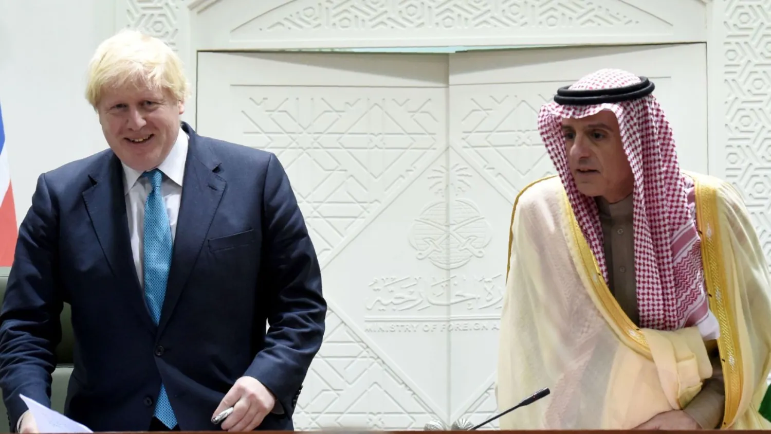  Saudi Foreign Minister Adel al-Jubeir (R) with his British counterpart Boris Johnson. Getty
