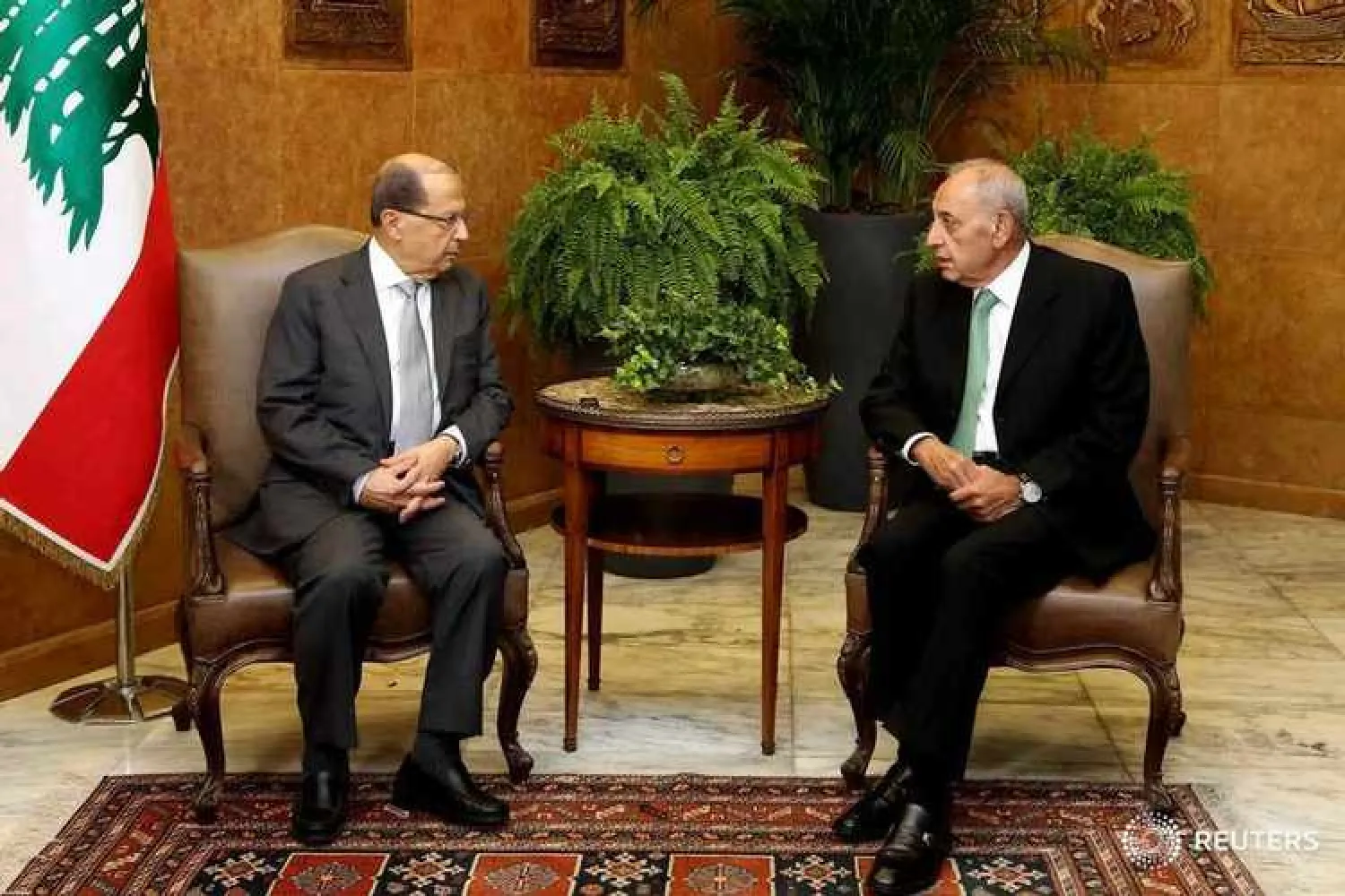 Lebanese President Michel Aoun meets with Lebanese Parliament Speaker Nabih Berri at the presidential palace in Baabda (Dalati Nohra/Handout via Reuters)