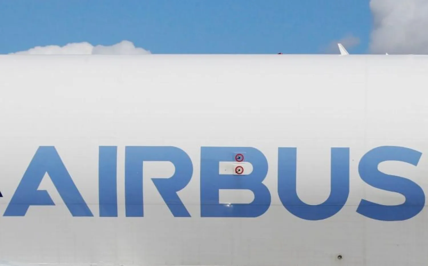 The logo of Airbus is seen on a Beluga transport plane belonging to Airbus in Colomiers near Toulouse, France, September 26, 2017. REUTERS/Regis Duvignau/File Photo

