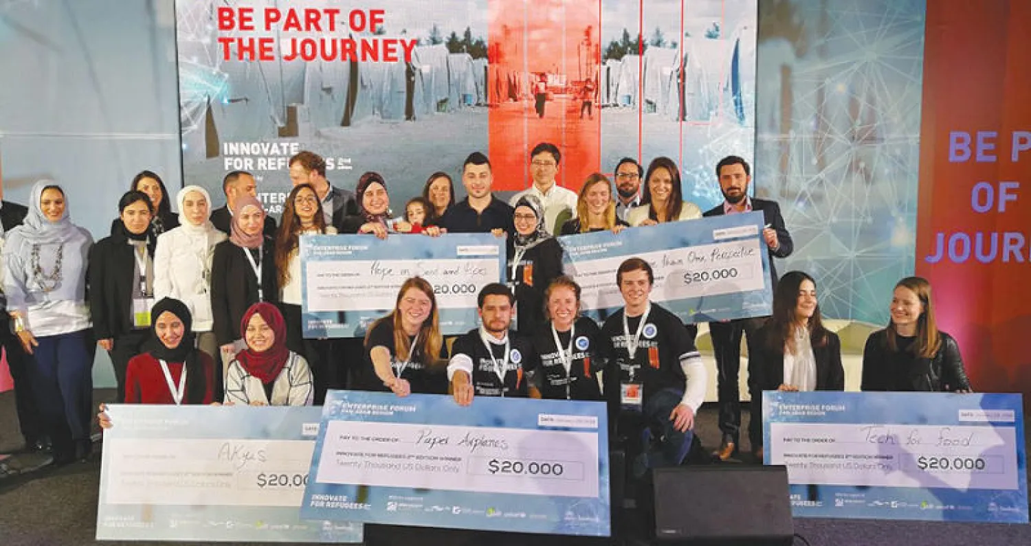 صورة جماعية للفائزين في مسابقة «ابتكر من أجل اللاجئين»
