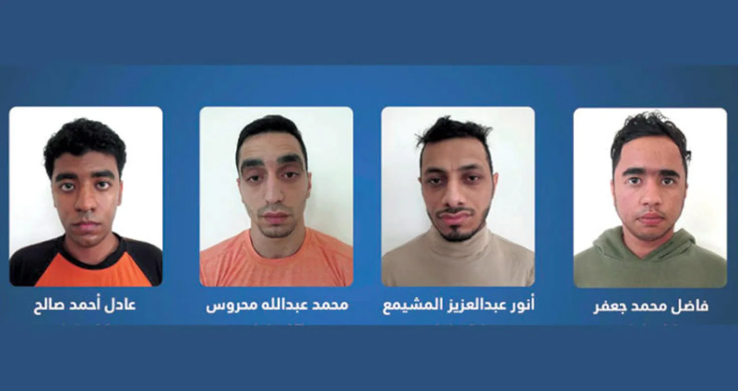 صور أفراد الخلية التي استهدفت أنبوب النفط السعودي - البحريني التي نشرتها وزارة الداخلية البحرينية أمس («الشرق الأوسط»)