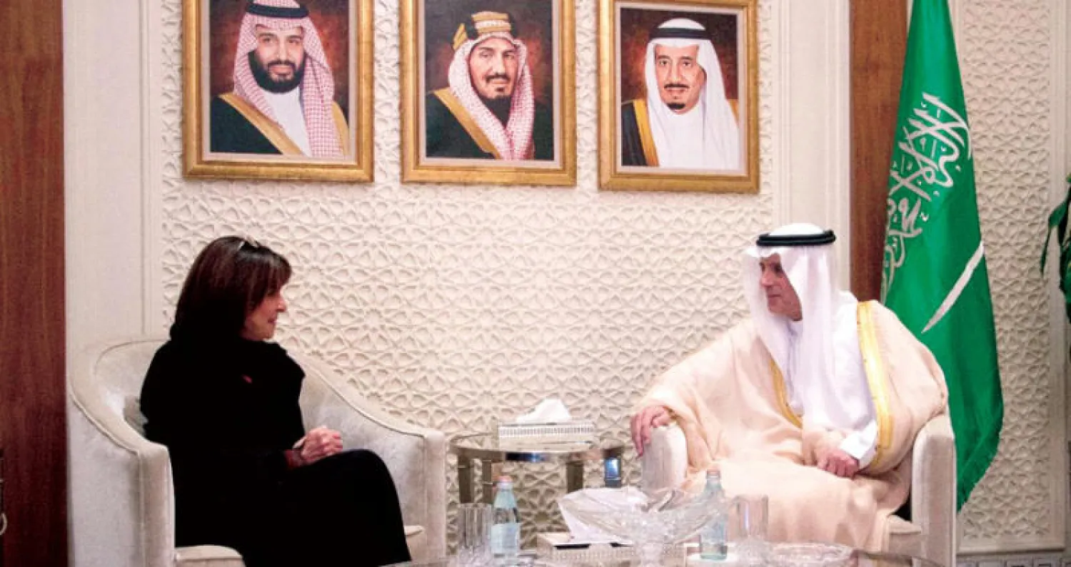 الجبير لدى لقائه ناتالي قوليه في الرياض أمس (واس)