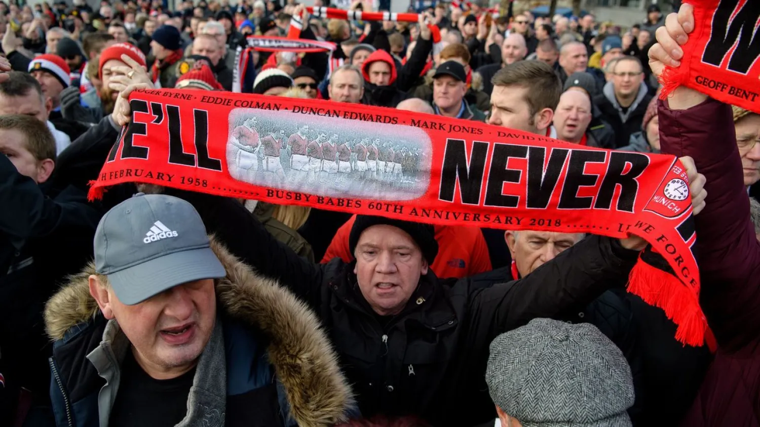 Fans marks the 60th anniversary of the Munich air disaster. (Getty Images)