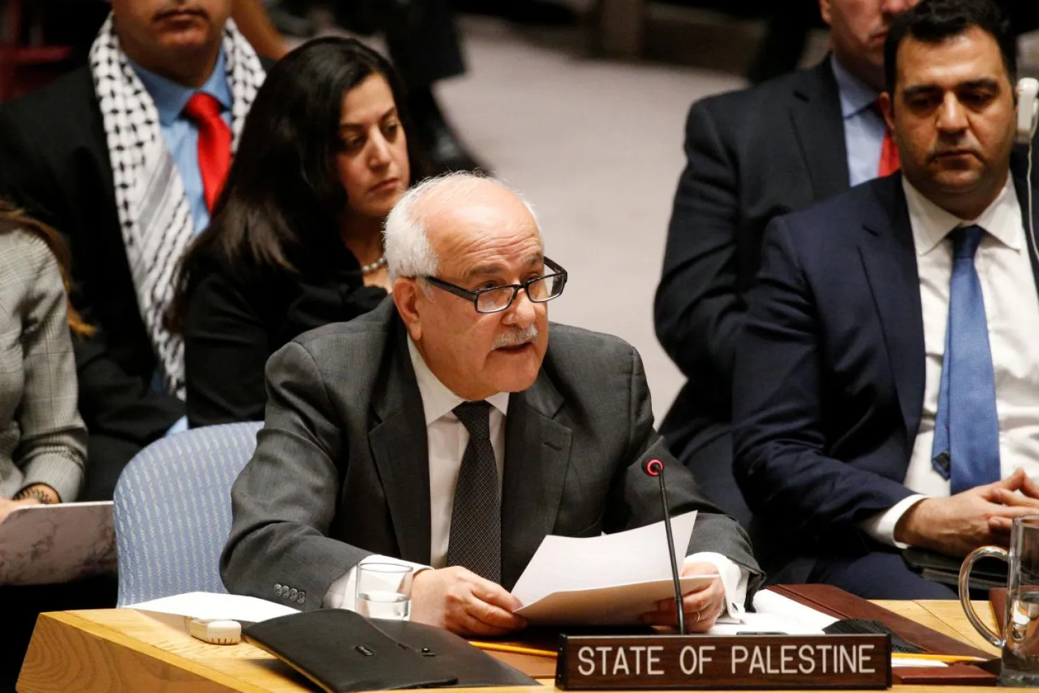 Permanent Observer for the State of Palestine to the UN Riyad Mansour addresses the UN Security Council meeting on the situation in the Middle East, including the Palestine, at the United Nations Headquarters in New York, US, December 8, 2017. REUTERS/Brendan McDermid