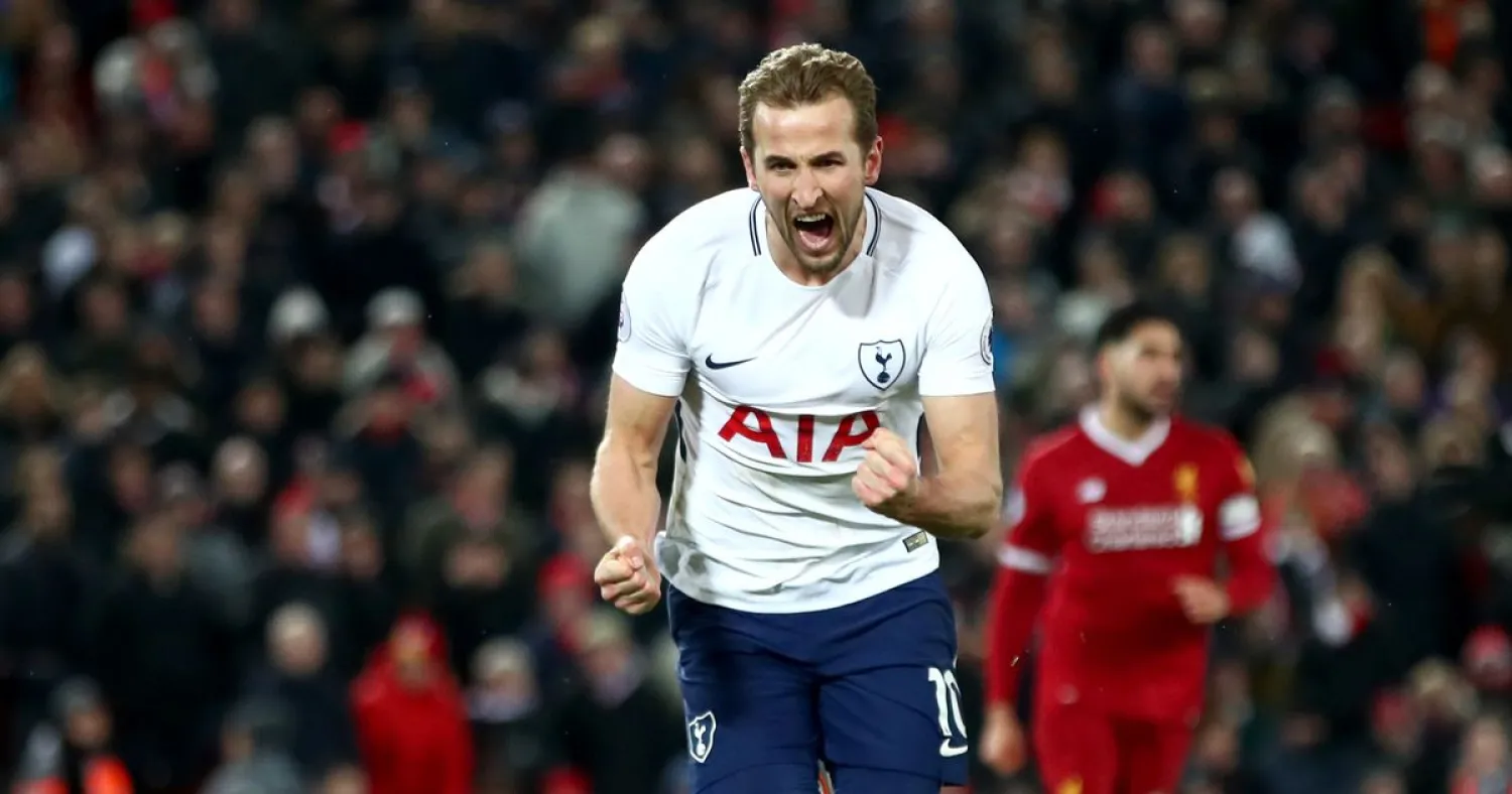 Tottenham striker Harry Kane celebrates after scoring his team’s equalizer against Liverpool on February 4. (Getty Images)