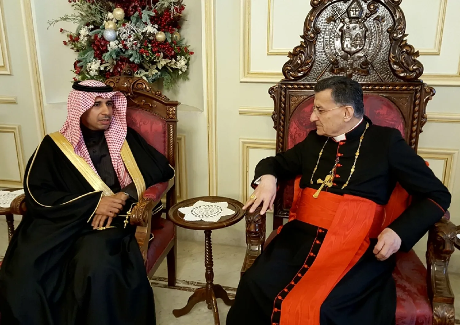 The Saudi Ambassador to Lebanon meets Maronite Patriarch Beshara al-Rahi. (NNA)