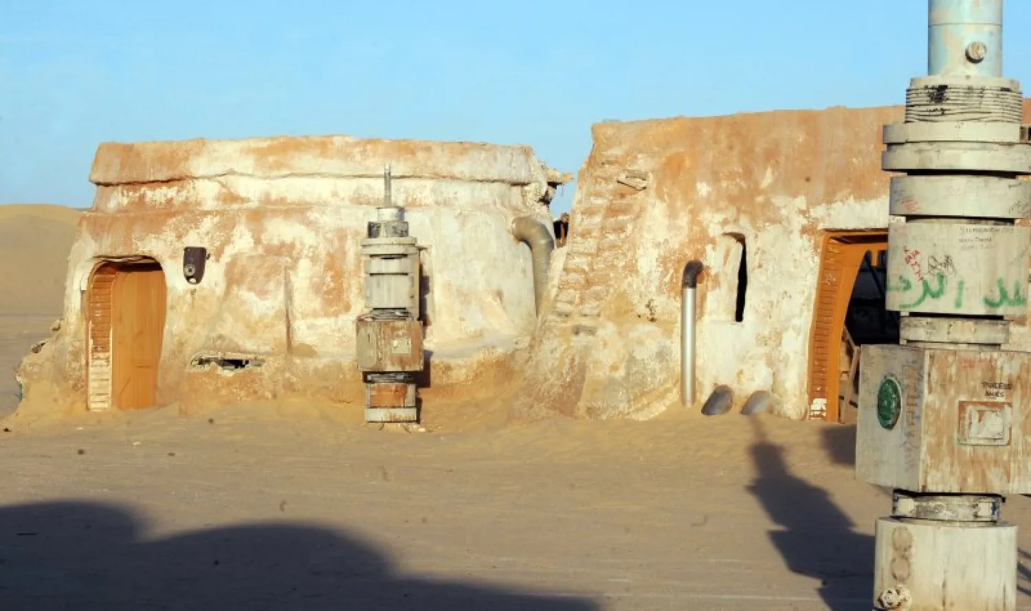 A picture taken on May 2, 2014 shows, amidst desert sand, a film set where numerous Star Wars scenes were filmed in Ong Jmel, in southern Tunisia. Fethi Belaid/AFP