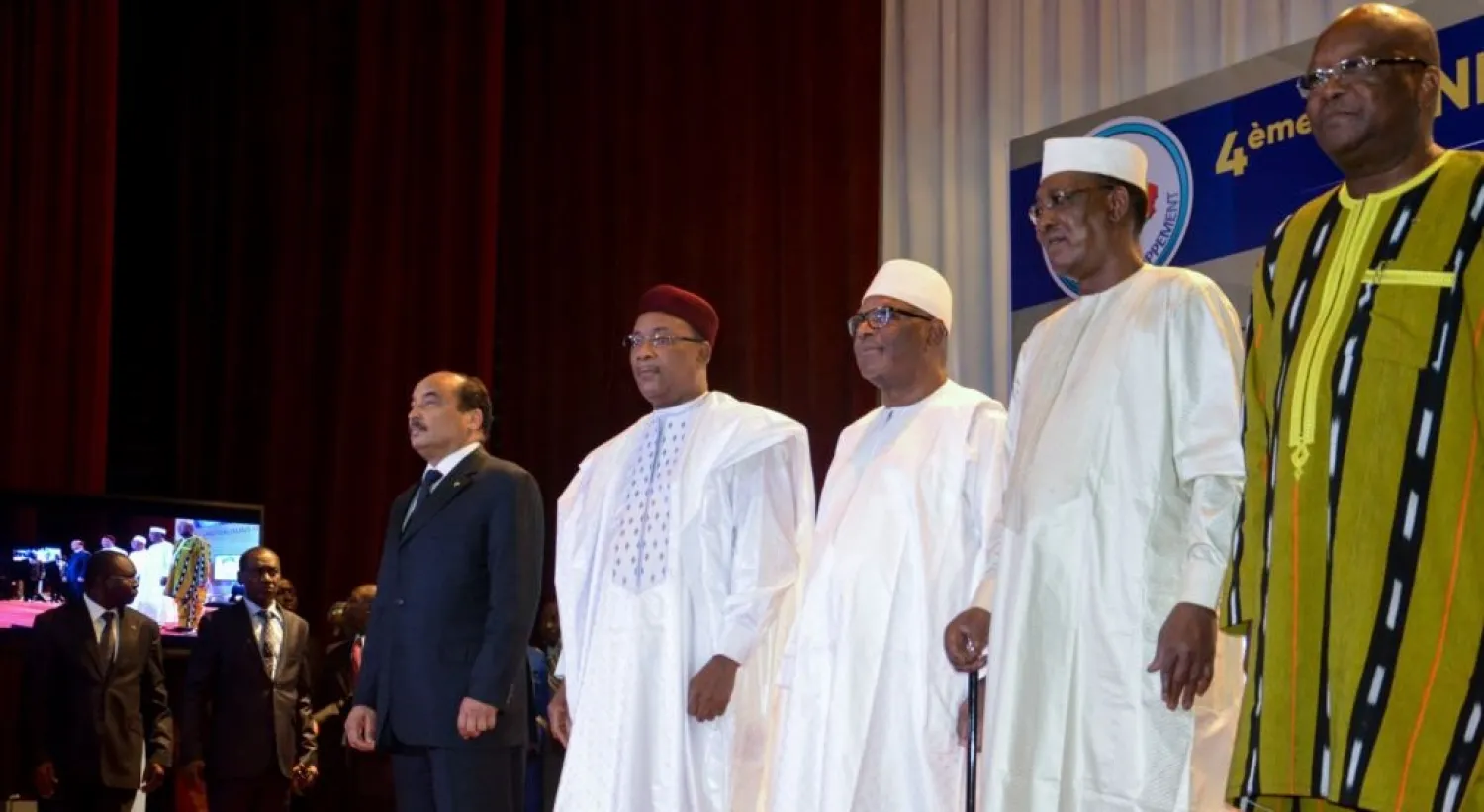 The presidents of Mauritania, Nigeria, Mali, Chad and Burkina Faso meet at a G5 Sahel summit in Niamey on February 5. (AFP)