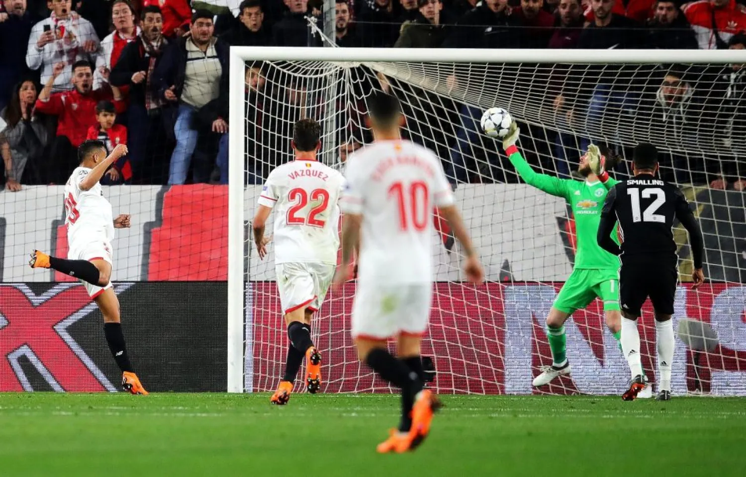 Manchester United goalkeeper David de Gea made a number of crucial saves against Sevilla during Wednesday's Champions League match. (Getty Images)