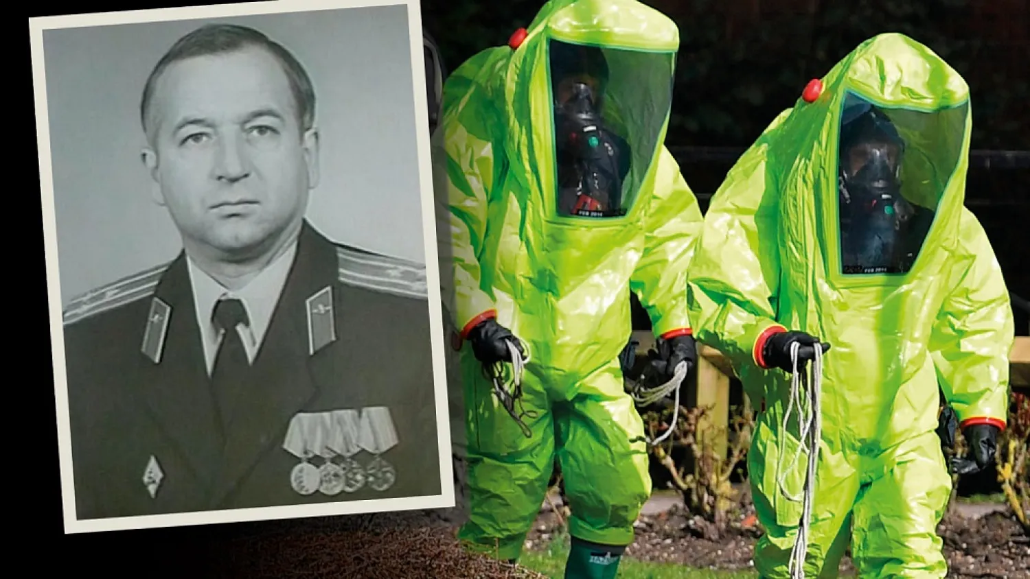 Sergei Skripal, left, as a colonel in Russia’s military intelligence. Police say a nerve agent was used in the attack on the double agent © FT montage/Getty