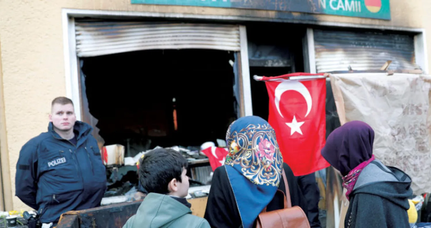 مسجد كوجا سنان التابع لرئاسة الشؤون الدينية التركية في برلين أمس (رويترز)