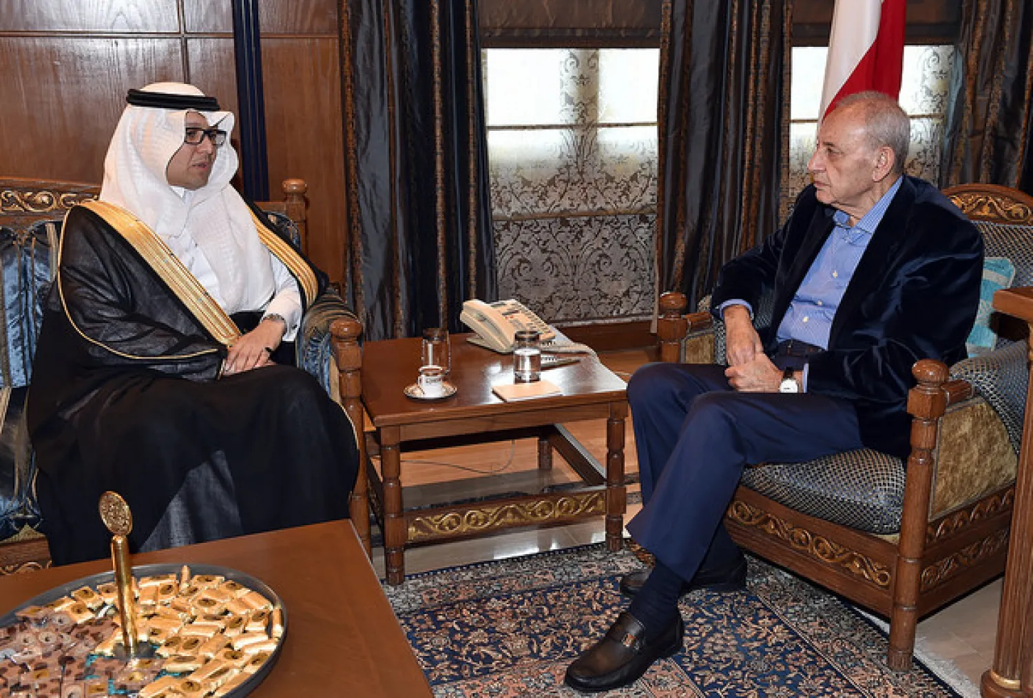 Saudi Charge d'Affaires Walid al-Bukhari holds talks with Speaker Nabih Berri. (NNA)