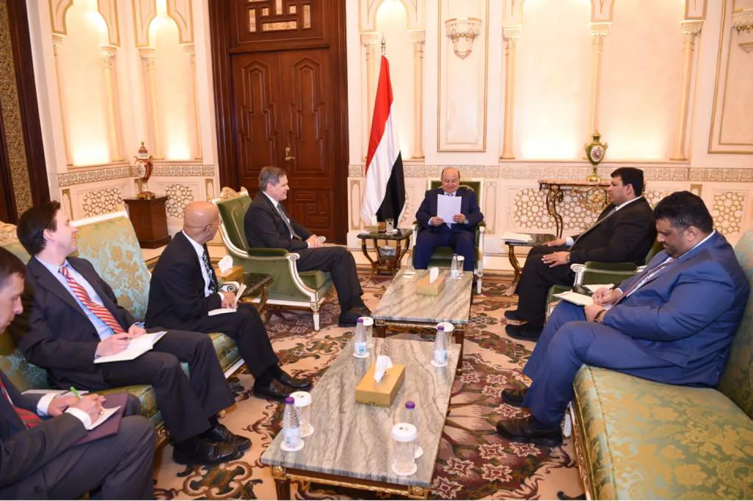Yemeni President Abdrabbuh Mansour Hadi with US Ambassador to Yemen (Saba News)