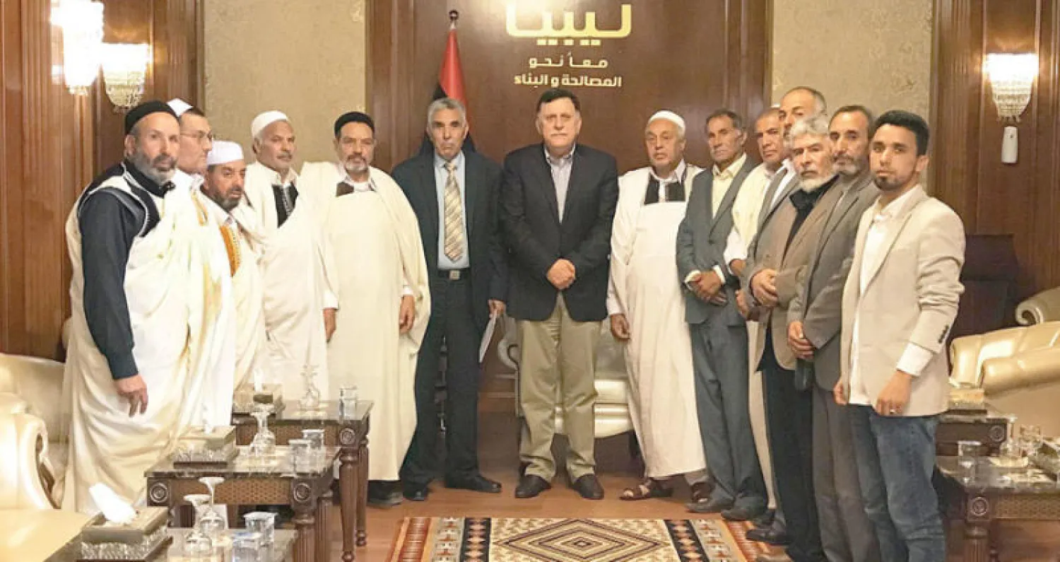 صورة على موقع الرئاسة على فيسبوك للقاء السرّاج مع أعيان الرجبان