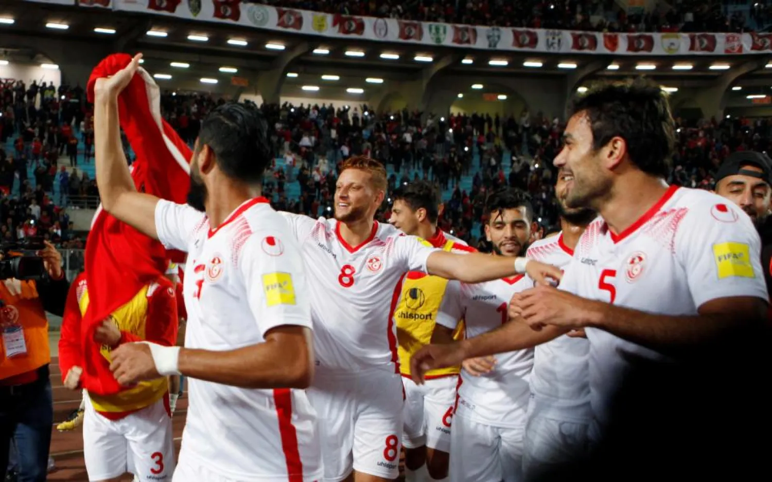 Tunisia celebrate after qualifying for the World Cup. (Reuters)