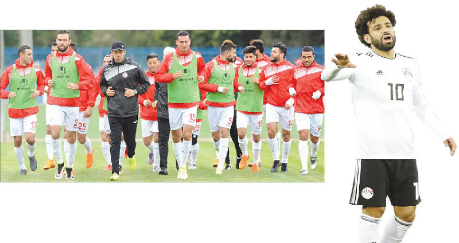 لاعبو منتخب تونس خلال التدريبات استعداداً للقاء كوستاريكا (أ.ف.ب)