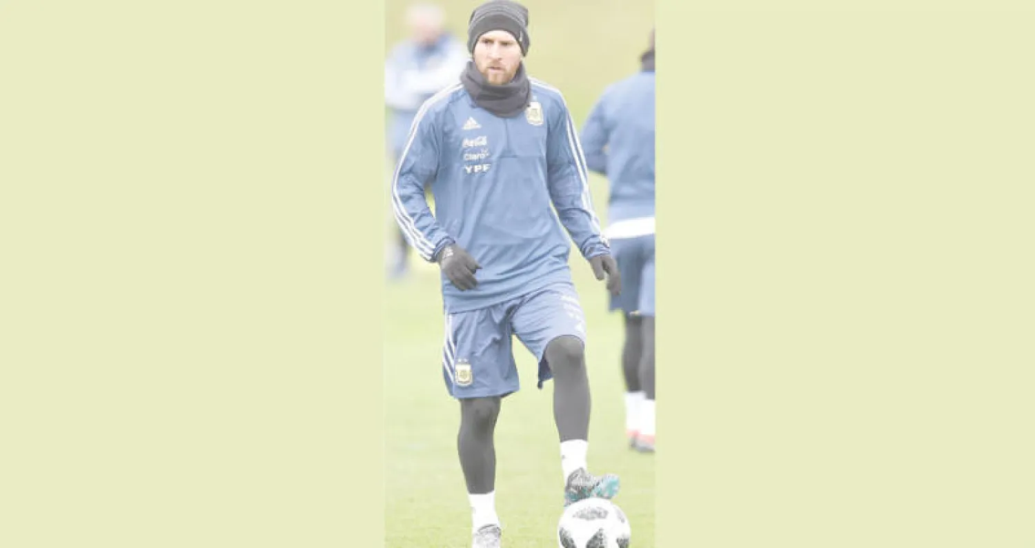 ميسي في تدريب منتخب الأرجنتين (أ.ف.ب)