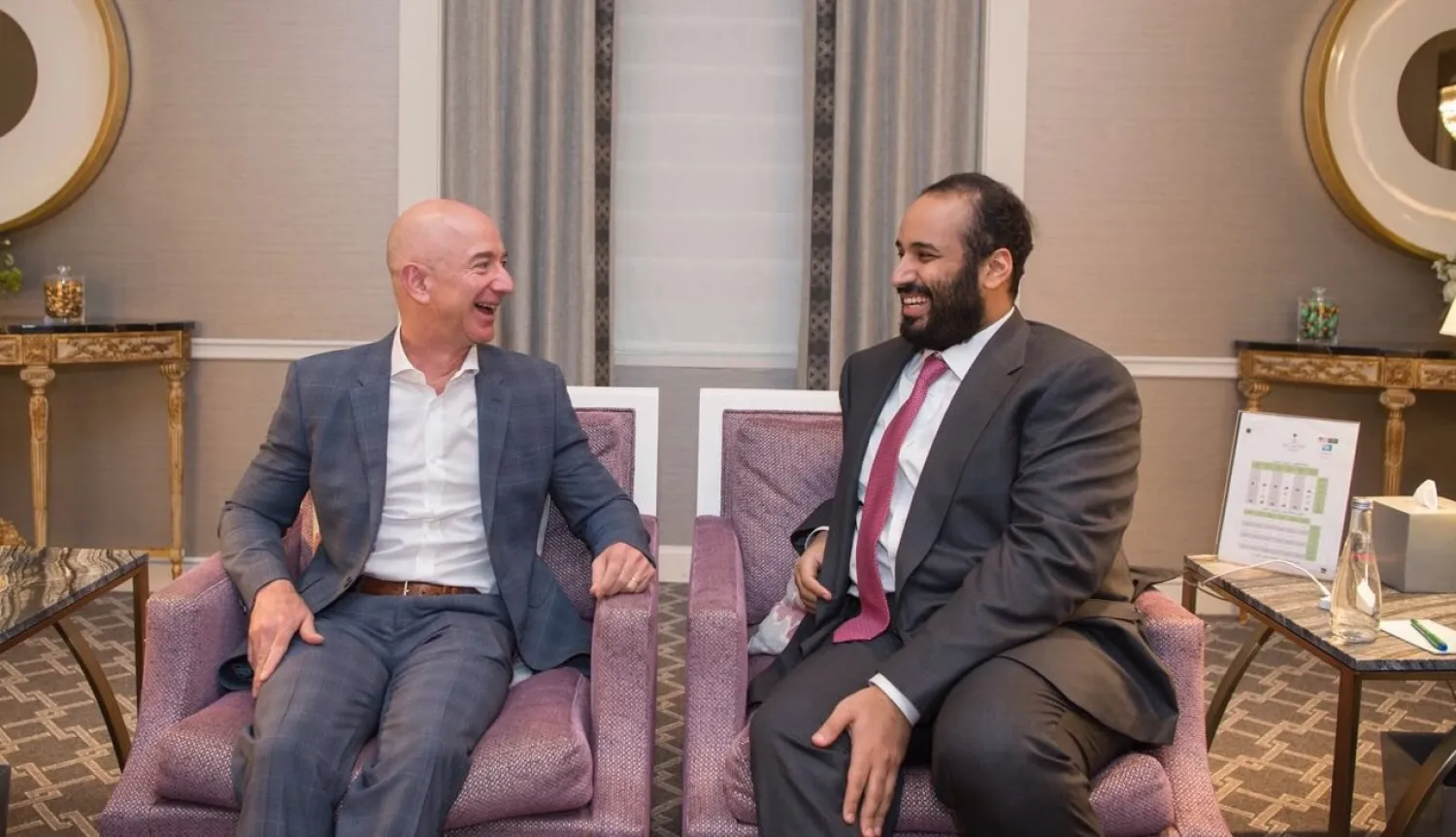 The Saudi Crown Prince during his meeting with the founder and CEO of Amazon. SPA 