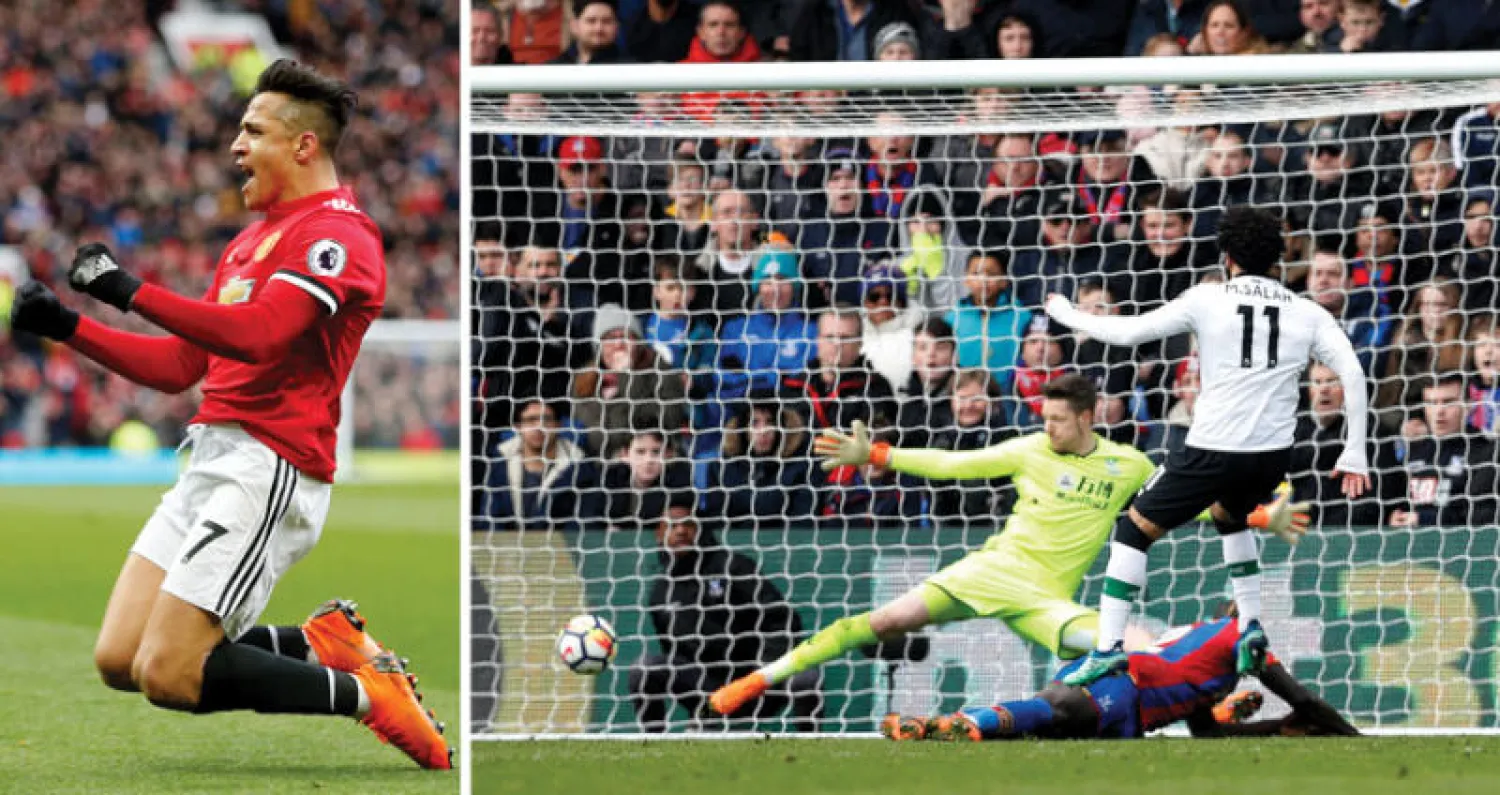 صلاح يلدغ كريستال بالاس في الوقت القاتل (رويترز)  -  سانشيز وفرحة عارمة بهدفه (رويترز)