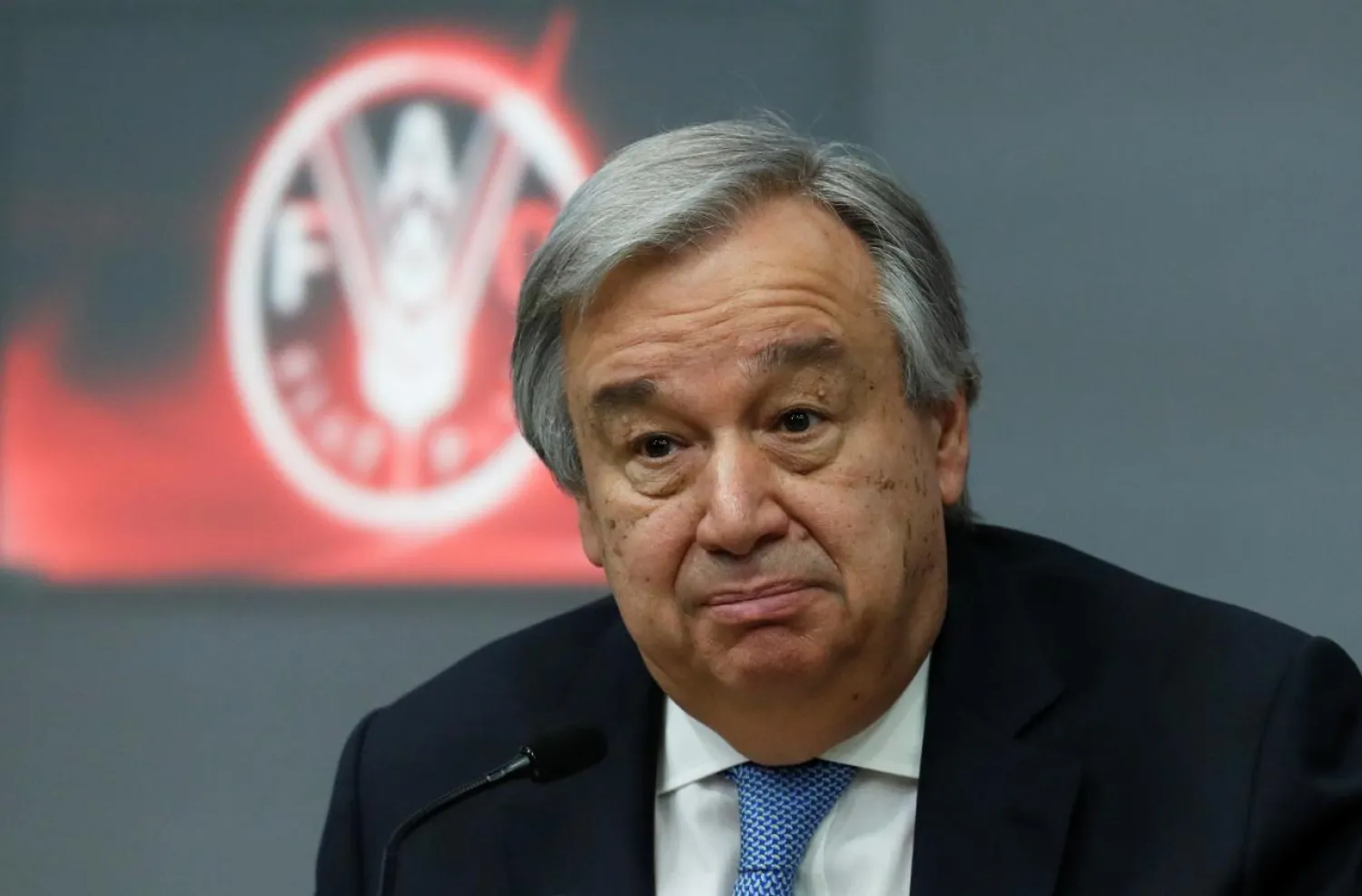 UN Secretary-General Antonio Guterres talks during a news conference at the end of a summit, to address Palestinian UNWRA funding crisis, at the UN Food and Agriculture Organization (FAO) headquarter in Rome, Italy March 15, 2018. Reuters
