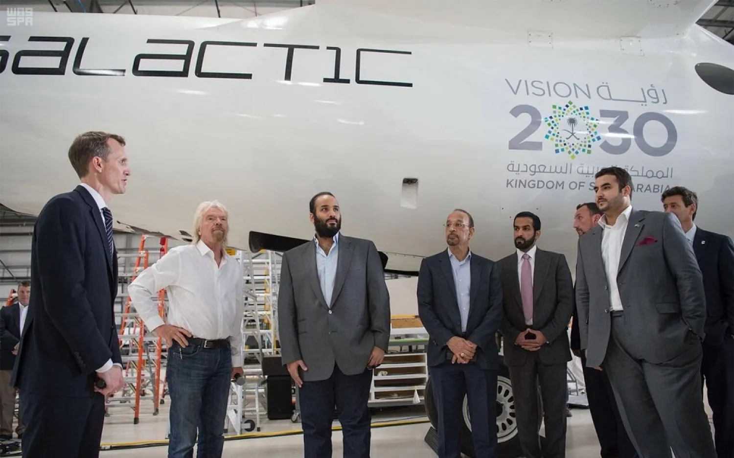 Saudi Crown Prince Mohammed bin Salman visits the Virgin Galactic Company and Mojave Air and Space Port in California. (SPA)