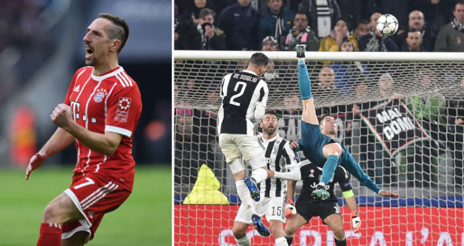 رونالدو يسجل بطريقة أكروباتية هدفاً رائعاً في مرمى بوفون حارس يوفنتوس (أ.ف.ب)  -  ريبيري والحظ منحا البايرن الفوز على إشبيلية (.أف.ب)