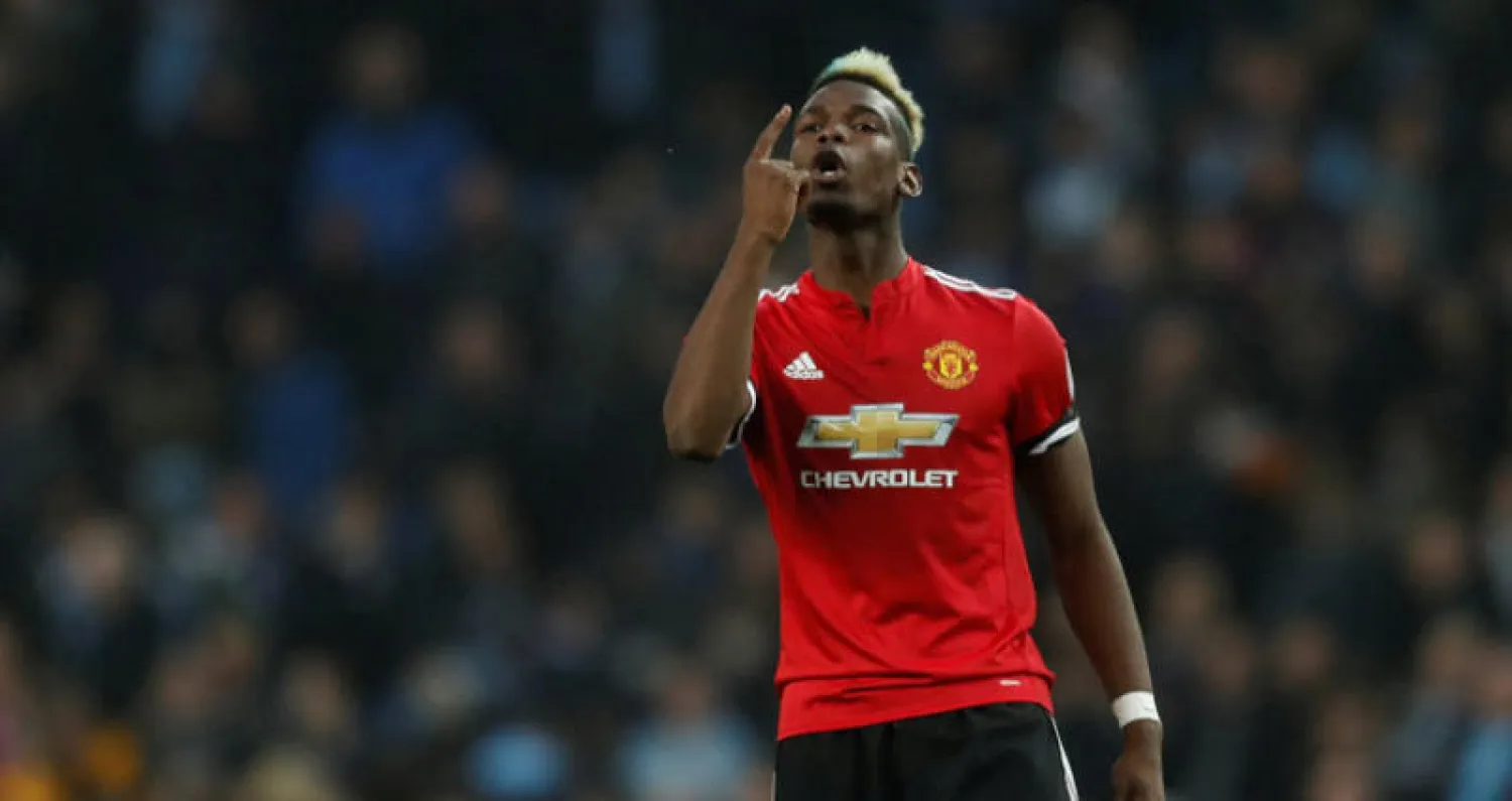 بوغبا يحتفل بهدفيه في مرمى سيتي (رويترز)