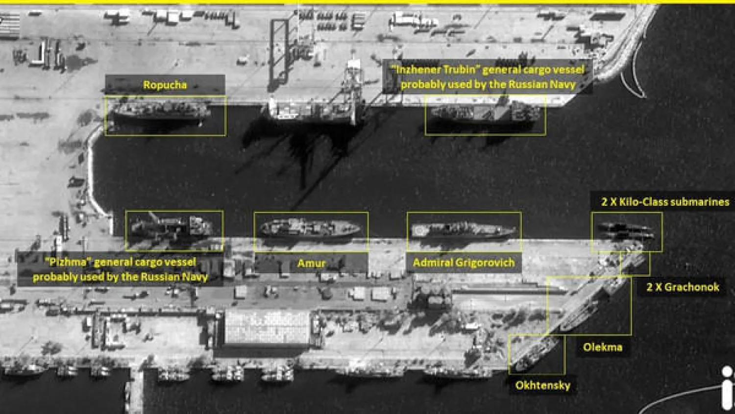 صورة بالأقمار الصناعية تظهر السفن الحربية الروسية في قاعدة طرطوس البحرية (ISI)