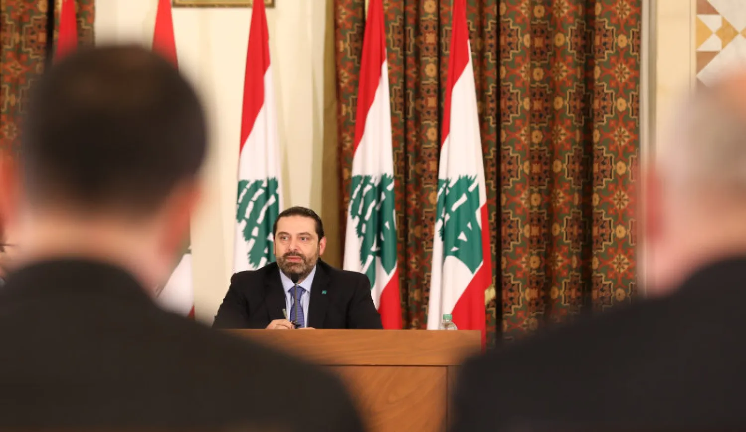 Lebanese Prime Minister Saad Hariri holds a press conference at the Grand Serail. Dalati and Nohra photo