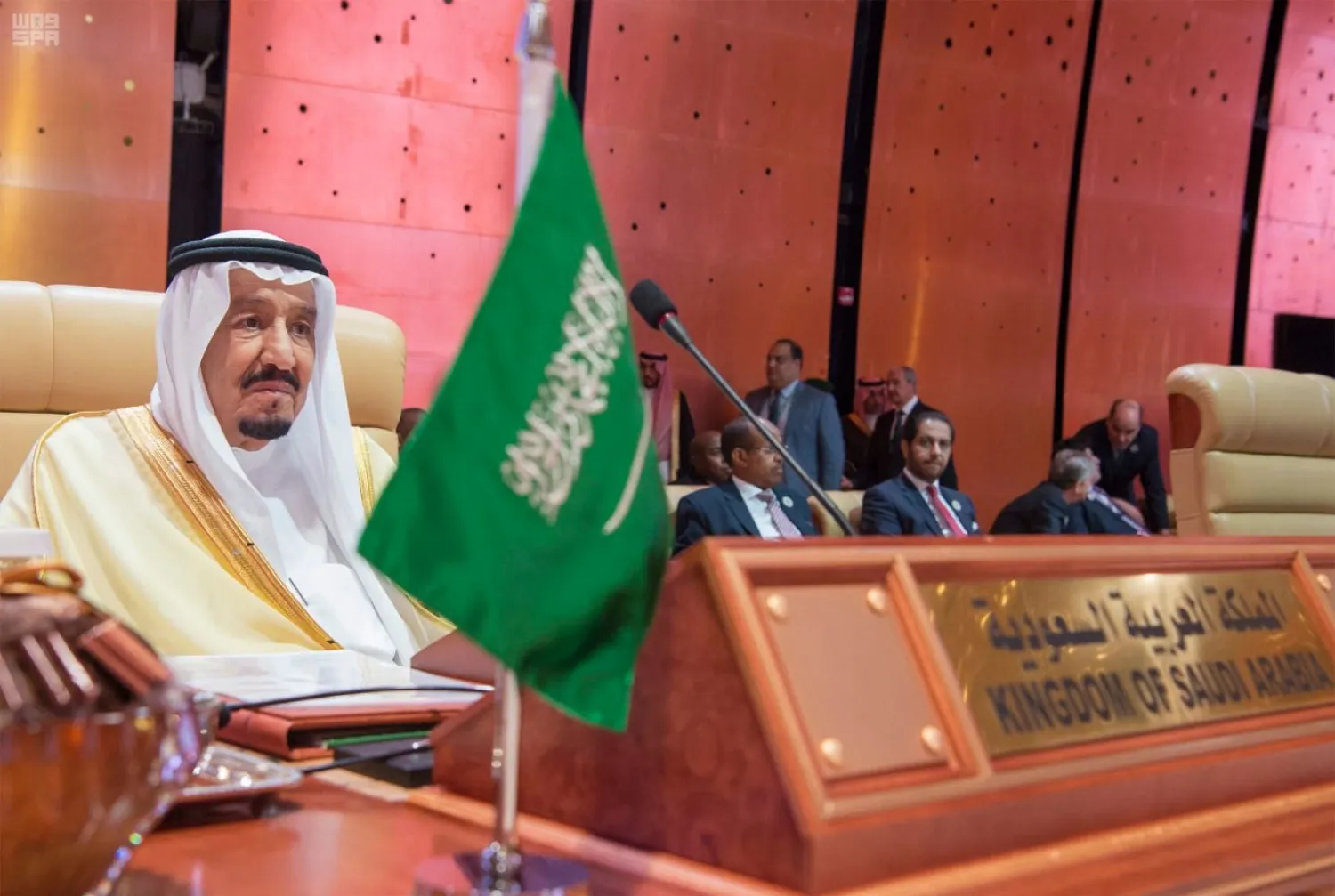 Saudi King Salman bin Abdulaziz at the opening of the 29th Arab summit in Dhahran. (SPA)