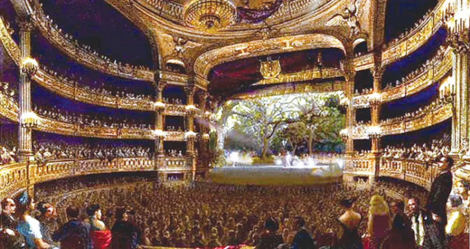 الصالة الكبرى لأوبرا باريس في لوحة من القرن التاسع عشر