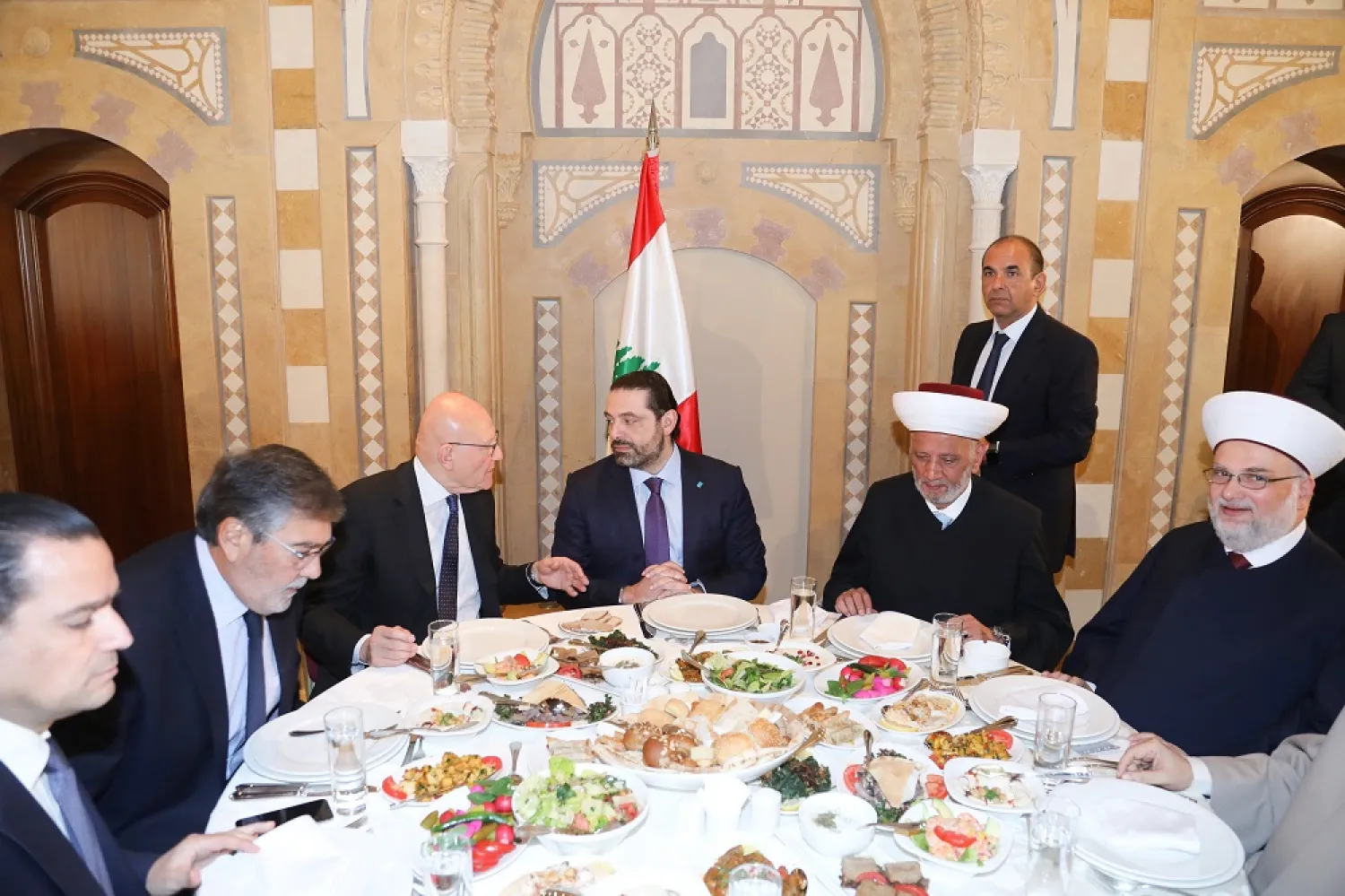 Lebanese PM Saad Hariri holds a luncheon banquet Tuesday in Beirut in honor of the Grand Mufti Sheikh Abdul Latif Darian. (Dalati & Nohra)