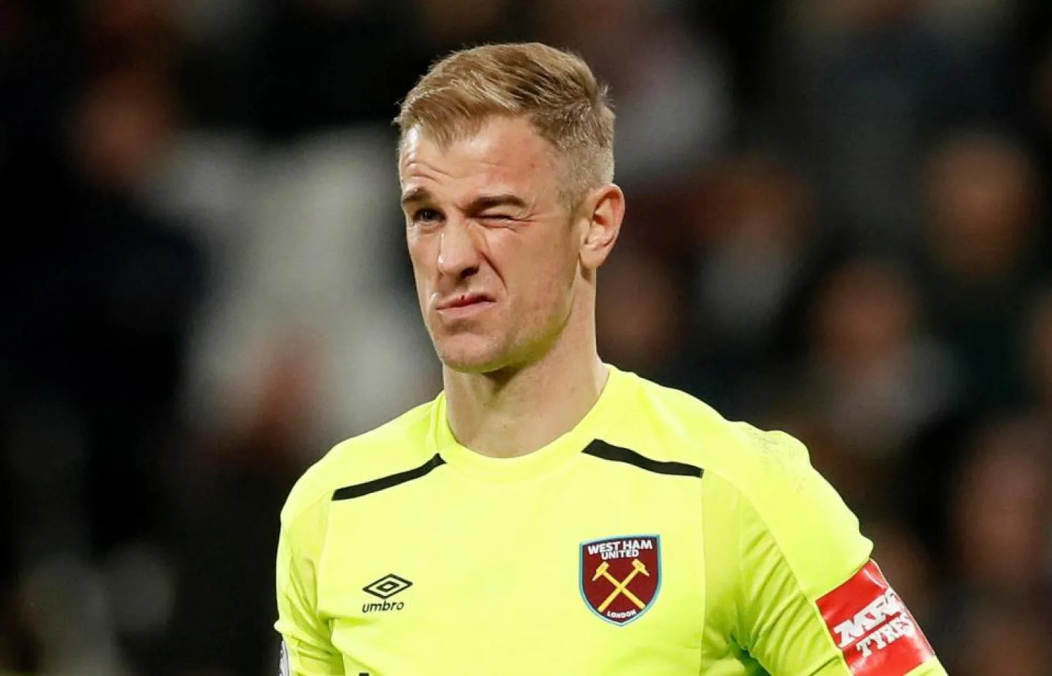 West Ham goalkeeper Joe Hart reacts during his team's match against Stoke on Monday. (Reuters)