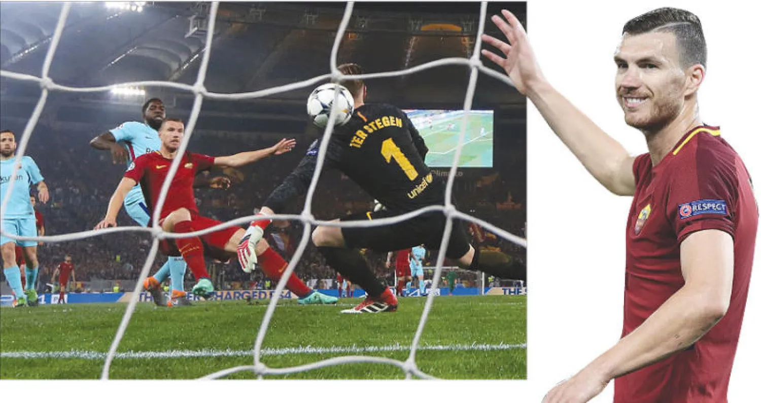 دزيكو أكد جدارته  بمكانة مرموقة  بين المهاجمين الكبار (أ.ف.ب) - دزيكو يسجل في مرمى برشلونة ليمنح روما التأهل لنصف نهائي دوري الأبطال (رويترز)