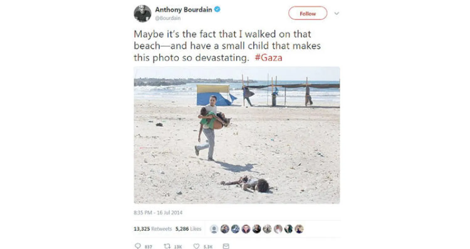 تغريدة أنتوني بوردن أشعلت «تويتر» والرأي العام في حرب غزة عام 2014