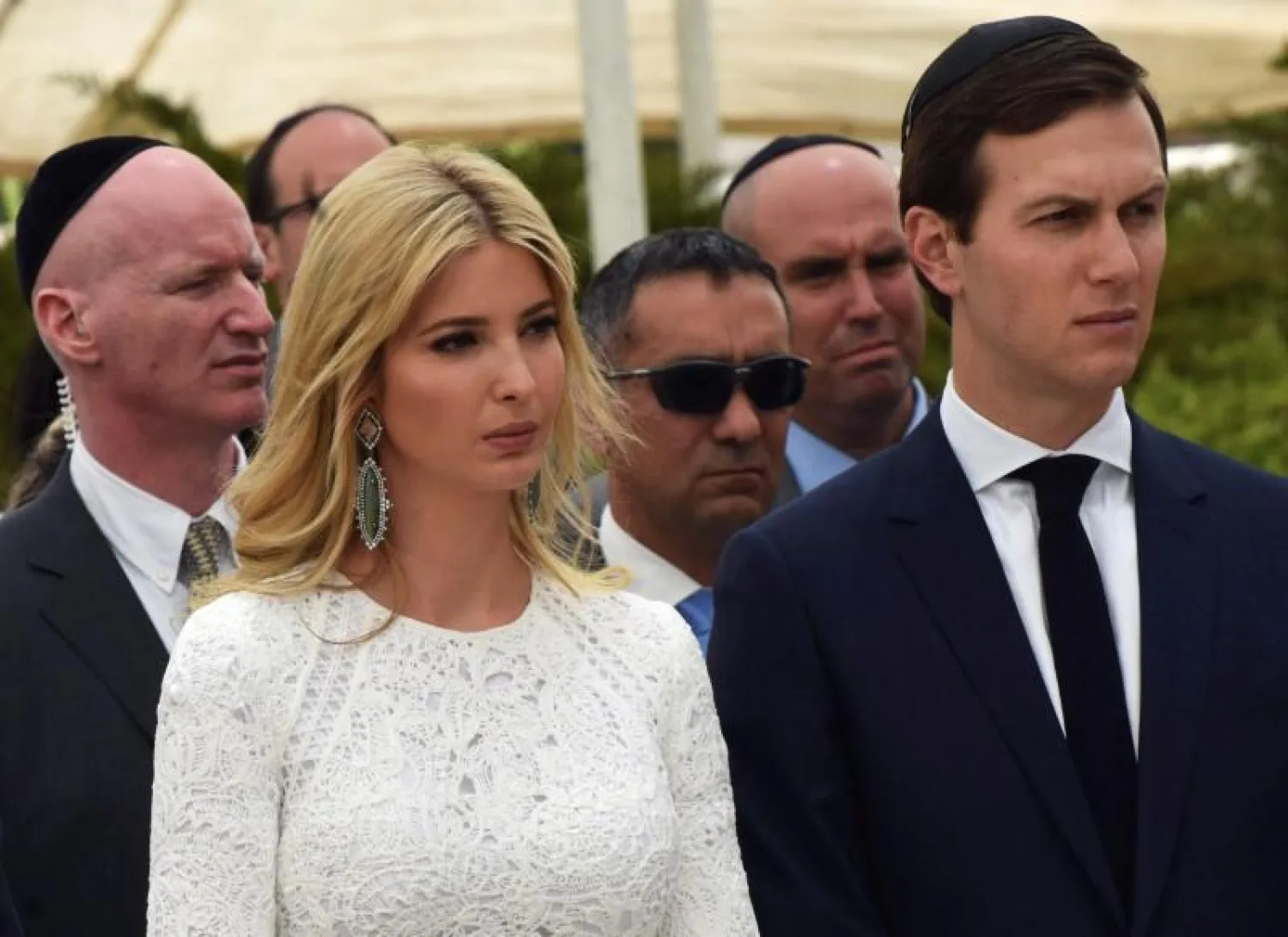 White House senior advisor Jared Kushner and his wife Ivanka Trump listen to US President Donald Trump speak to the media at the Yad Vashem Holocaust Museum in Jerusalem May 23, 2017. REUTERS/Debbie Hill/Pool