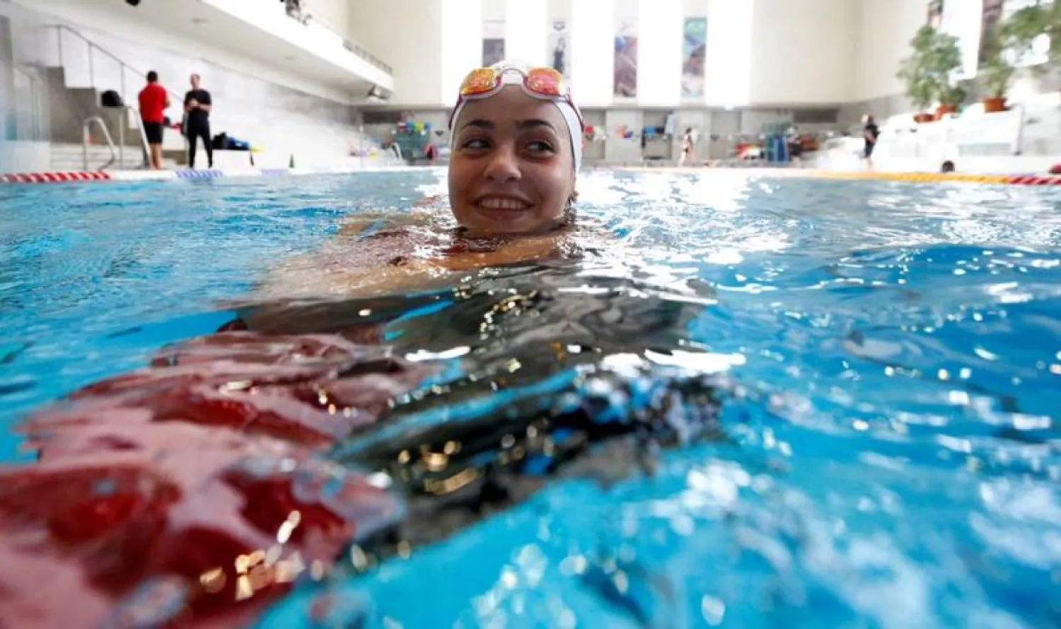 Syrian refugee and Olympic swimmer Yusra Mardini is pictured during a training session in a pool at the Olympic park in Berlin, Germany, April 12, 2018. (Reuters)