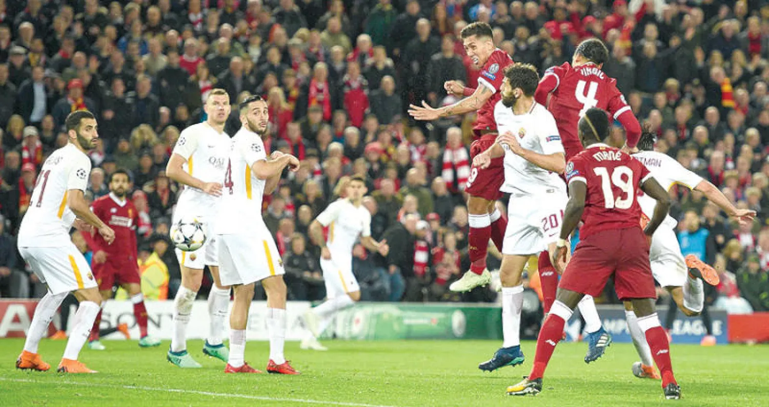 رأسية فيرمينو تختتم خماسية ليفربول في مباراة الذهاب (أ.ف.ب)