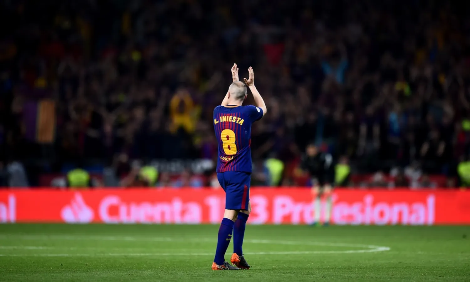  Andrés Iniesta is given a standing ovation in Madrid after starring in Barcelona’s 5-0 Copa del Rey final victory over Sevilla. Photograph: Denis Doyle/Getty Images
